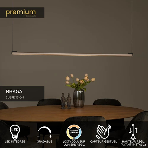 Lucide BRAGA - Suspension - LED Dim. - CCT - 1x36W 2700K/4000K - Détecteur à balayage manuel - Café | Premium - USP